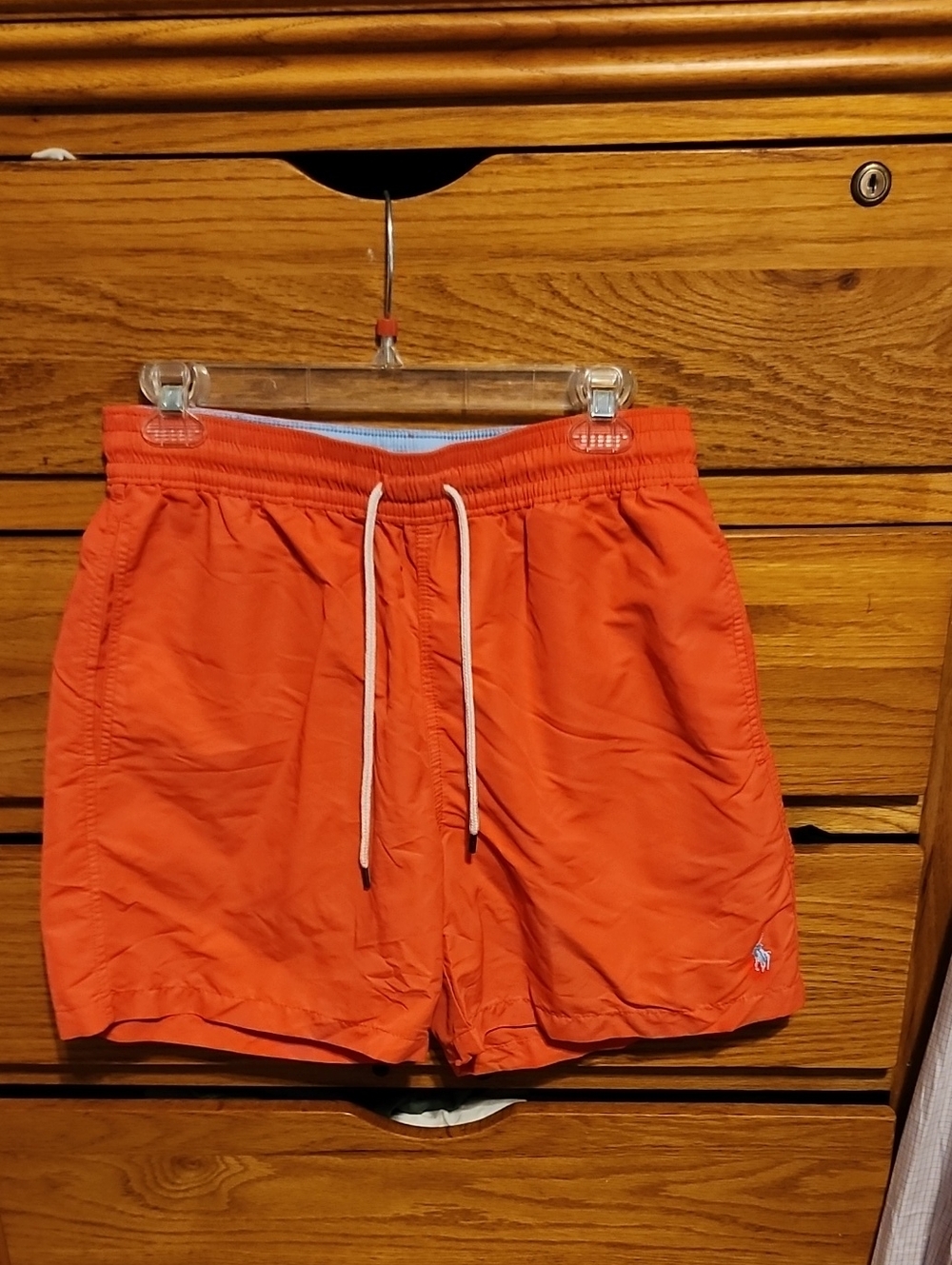Polo Ralph Lauren Men's Orange Swim Trunks with Drawstring